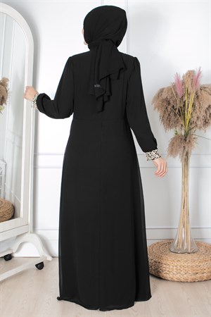 Evening Dress - Chiffon - Full Lined - High Collar - Black - FHM411FHM411-SİYAHFahima