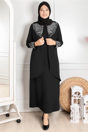 Stone Embroidered Detailed Evening Dress Black FHM818FHM818-SİYAHFahima