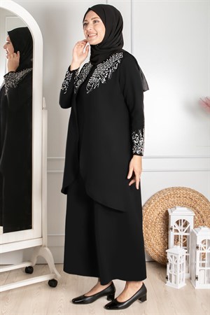 Stone Embroidered Detailed Evening Dress Black FHM818FHM818-SİYAHFahima