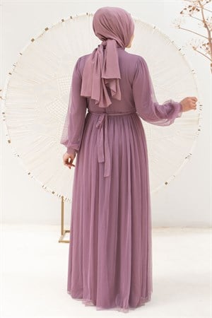 Pearl Stone Detailed Tulle Evening Dresses Lilac FHM830FHM830-LİLAFahima