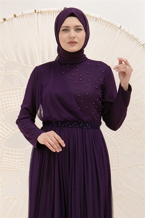 Perle Détaillée Robe De Soirée En Tulle Cintrée Robe Violet FHM831FHM831-MORFahima