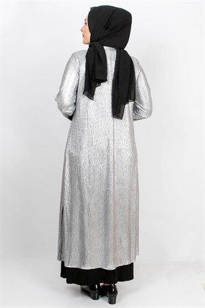 Capped Necklace Detailed Evening Dress Silver MDA2123MDA2123-GÜMÜŞMDA